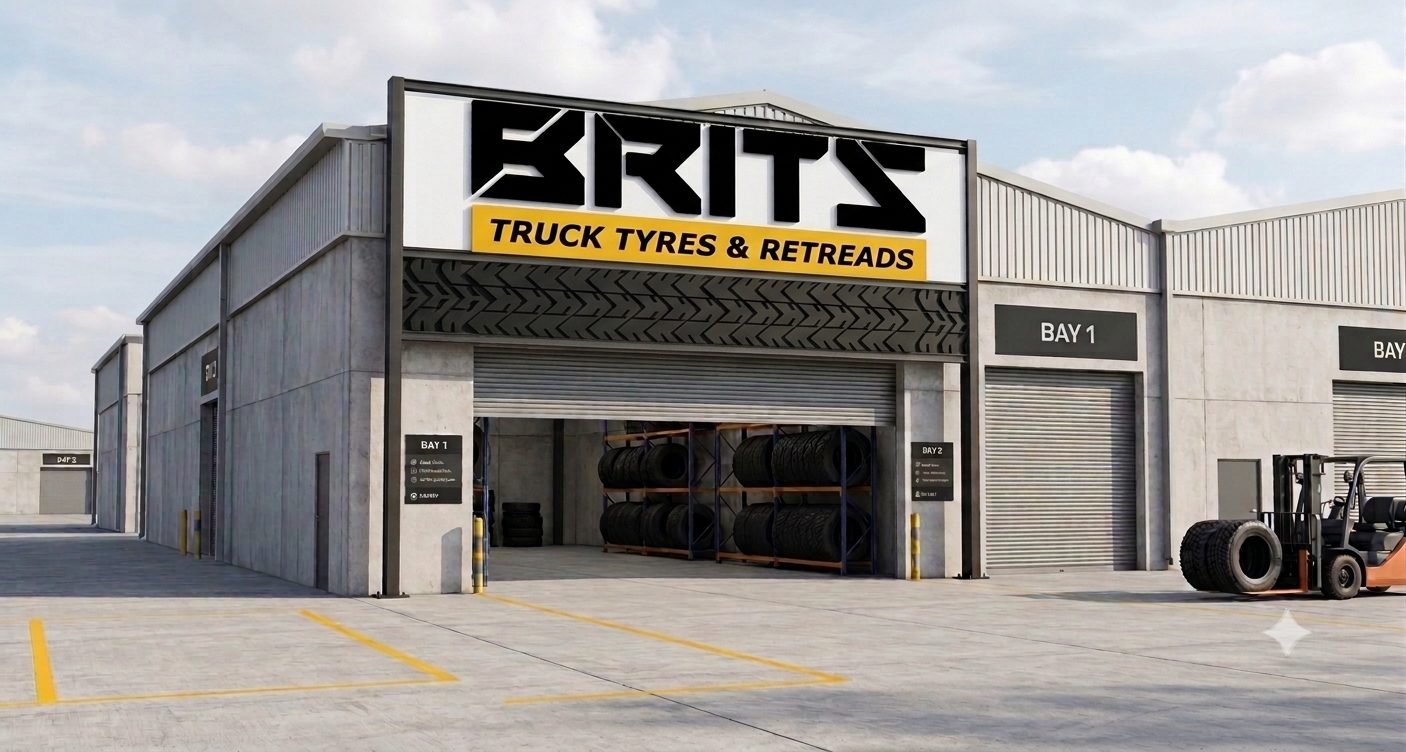 Brits sign mounted above a tyre warehouse entrance